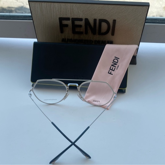 Fendi Women`s Silver-tone Geometric Aviator Eyeglass Frames FF0329 03YG 00 Italy main image 11